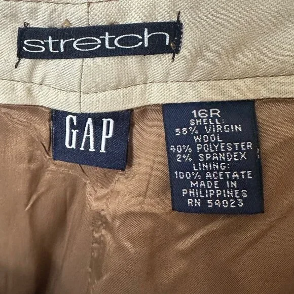NWT - Gap Women's 16R Pants Khaki Tan Stretch Virgin Wool Casual Office - Picture 3 of 3